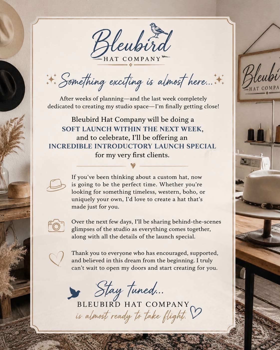 Bleubird Hat Co. Coming Soon
